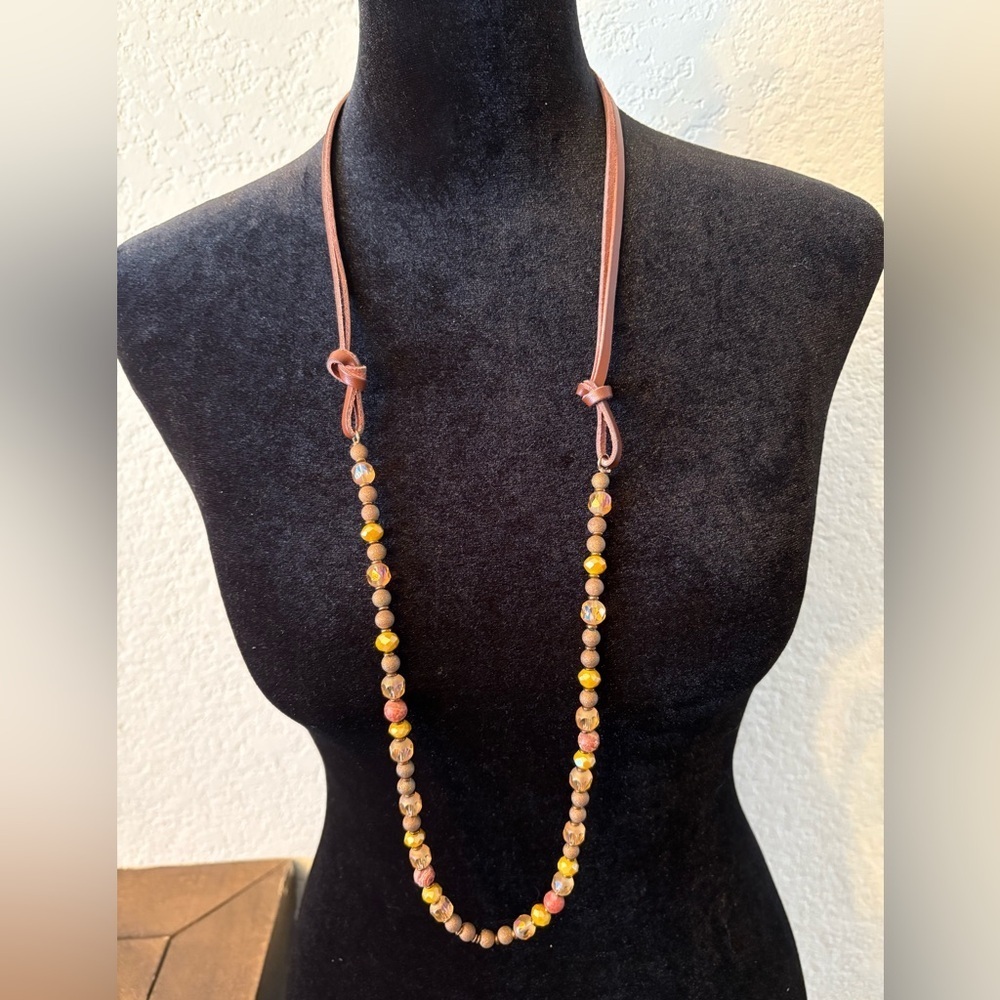 Beaded Necklace with Leather Cord